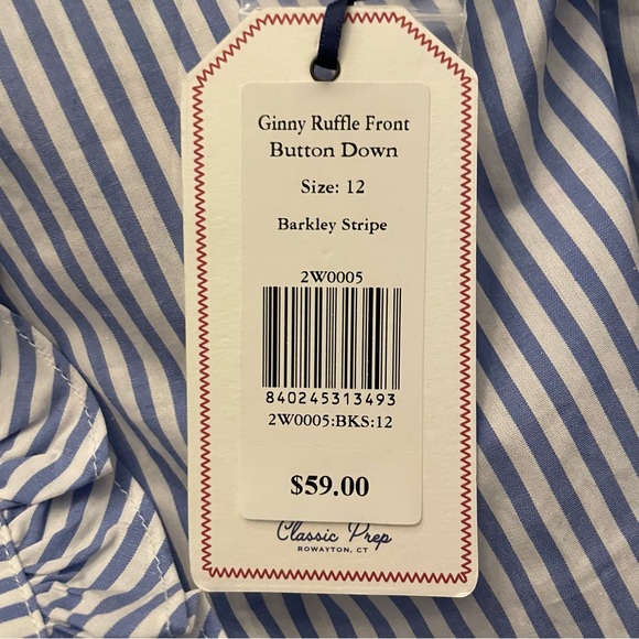 Adorable Classic Prep Ruffle Front Button Down Top "Ginny" Size 12 New with Tags - Picture 3 of 7